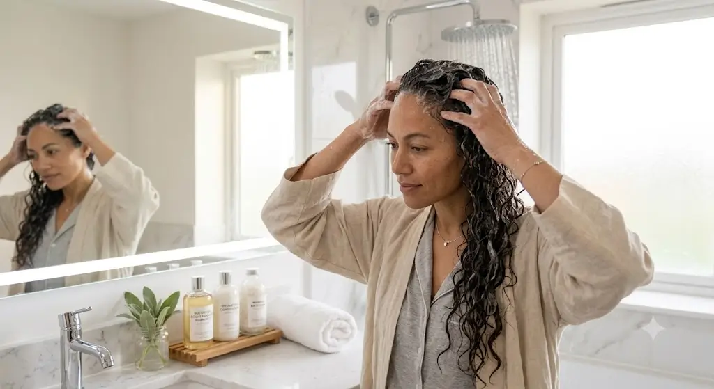 Gentle shampoo routine using fingertips