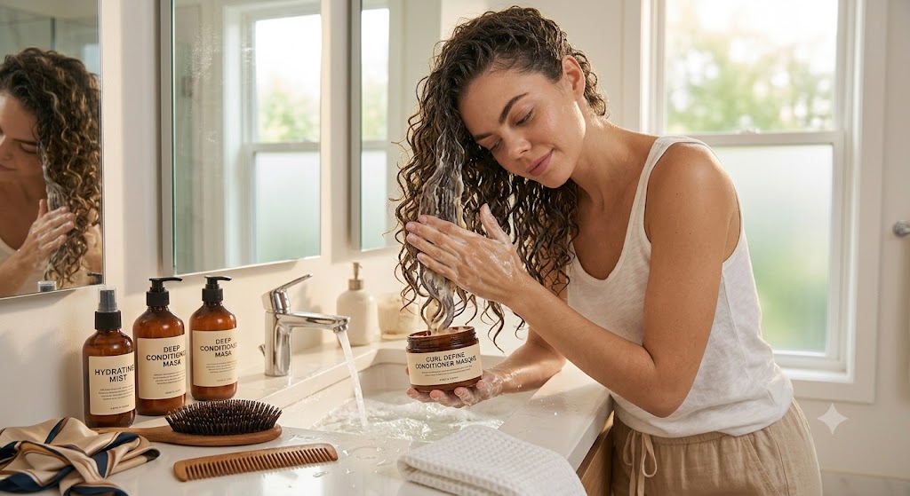 Applying conditioner to curly hair