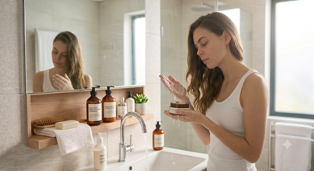 Applying conditioner to dry hair