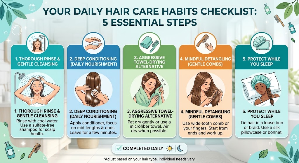 Correct method of gently brushing hair to reduce breakage