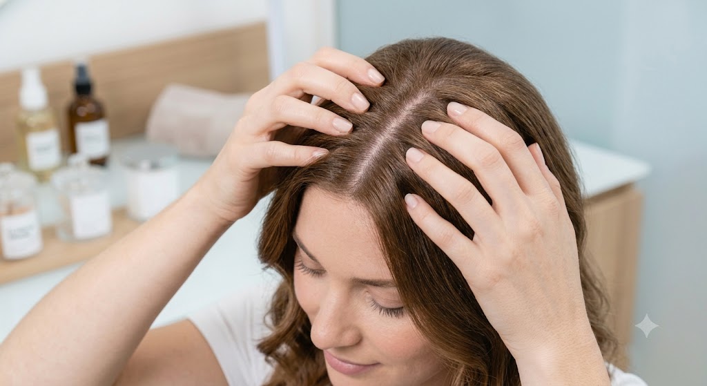 Gentle scalp massage using fingertips