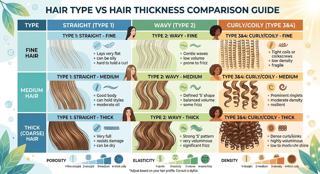 Comparison chart of straight, wavy, curly, and coily hair types.