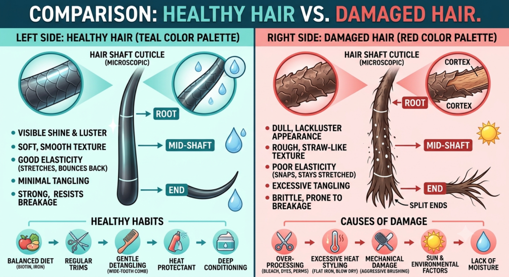 Healthy Hair vs Damaged Hair Comparison