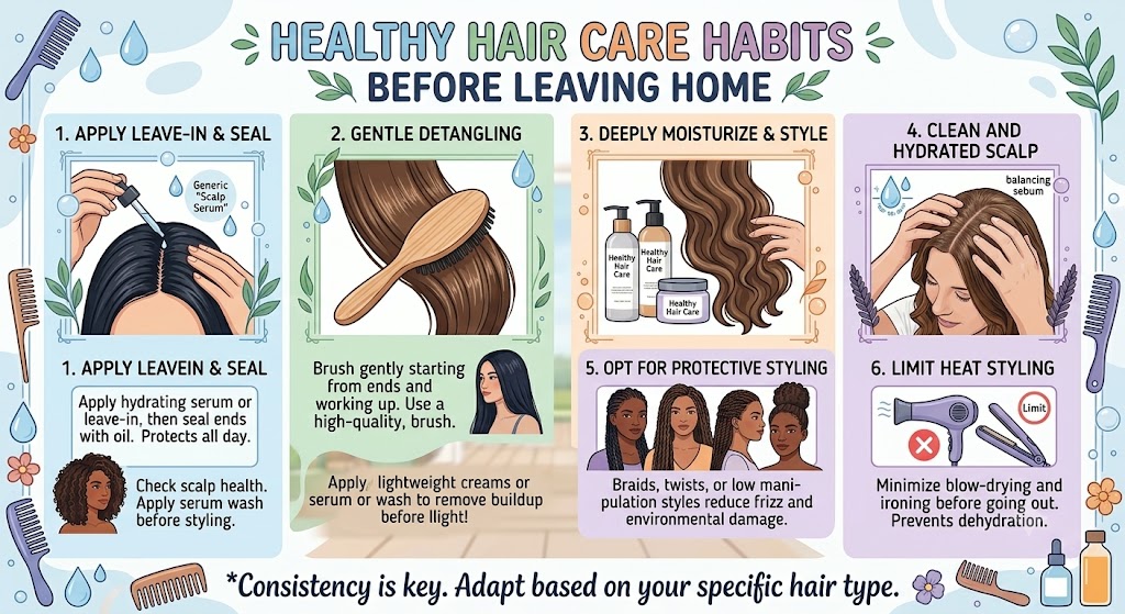 Healthy hair care habits before leaving home