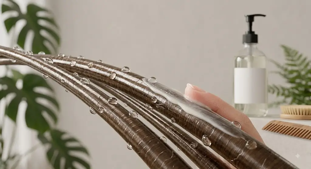 Low porosity hair with smooth cuticles and product remaining near the surface