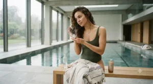 Hair care routine for swimmers before entering a pool