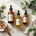Ultimate low porosity hair care routine products on marble background